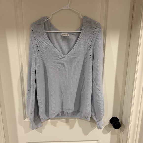 Gentle Fawn Light Blue Knit Sweater XL V Neck Balloon Sleeve Soft Cozy Pullover - Picture 2 of 7